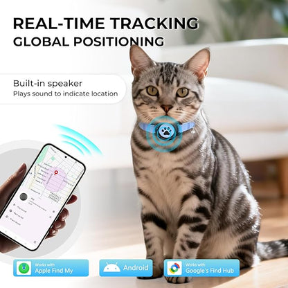 1 Pack GPS Cat Tracker Collar(iOS & Android), Bluetooth Mini GPS Dog Tracker, Smart Pet Activity Tracker, No Monthly Fee, Work with Apple Find My & Google Find Hub, Finder Tag for Pets,Items