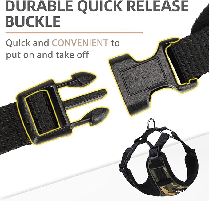 PUPTECK Small Dog Harness and Leash Set, No Pull Adjustable Puppy Cat Harness, Reflective Soft Mesh Pet Vest Small Sized, Camouflage, S
