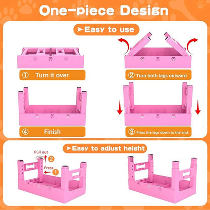 LAKIPETN Elevated Dog Bowls with Mat, Raised Dog Food Bowl Stand with 2 Stainless Steel Bowls, 5 Height Adjustable (3.1", 9", 10", 11", 12") Non-Slip Feeder Set for Medium and Large Dogs – Pink