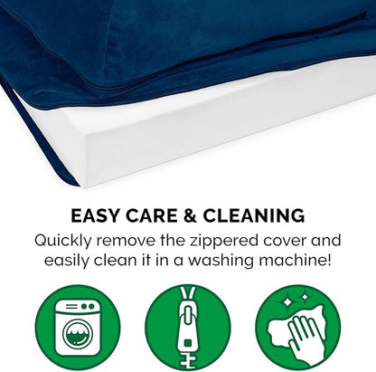 Furhaven Orthopedic Dog Bed for Large Dogs w/ Removable Bolsters & Washable Cover, For Dogs Up to 125 lbs - Plush & Velvet L Shaped Chaise - Deep Sapphire, Jumbo Plus/XXL