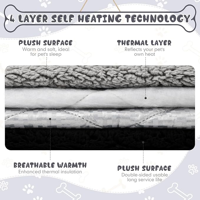 Novabright 3 Pack Self Warming Cat Bed 17x22 Inch Self Heating Dog Mat Reflects Body Heat Extra Warm Thermal Pet Pad Washable Cat Dog Bed for Outdoor Indoor Large Kittens Puppy(Black/Gray)