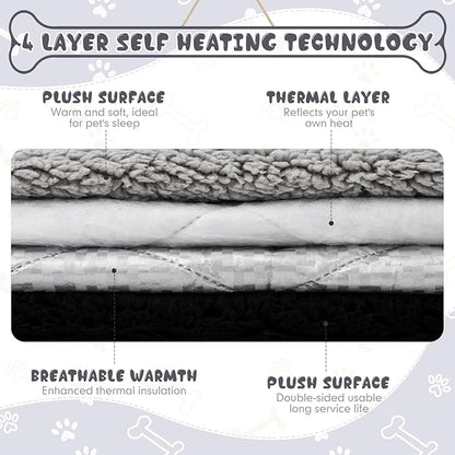 Novabright 3 Pack Self Warming Cat Bed 17x22 Inch Self Heating Dog Mat Reflects Body Heat Extra Warm Thermal Pet Pad Washable Cat Dog Bed for Outdoor Indoor Large Kittens Puppy(Black/Gray)