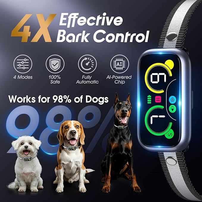 Kollgux Dog Bark Collar Pro, Instant Bark Solution, Smart Anti Barking Device with 4 Correction Modes, Fast-Acting Barking Collar for for Large Medium Small Dogs 5-150lbs, Ideal for Home & Outdoor Use
