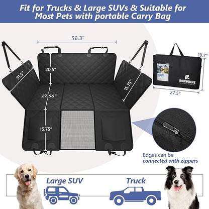 ROUWINNE Back Seat Extender for Dogs Truck-Large Space, Dog Pet Seat Cover Back Seat Hard Bottom Holds 420lbs, Waterproof Dog Hammock for Crew Cab Trucks F150, RAM1500, Sierra, Tundra, Silverado