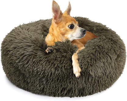 Calming Donut Dogs Beds for Small Dogs Washable,19inch Fluffy Round Puppy Bed for Puppies,Cats & Toy Breeds with Raised Rim,Fits up to 15 lbs Pets,Army Green
