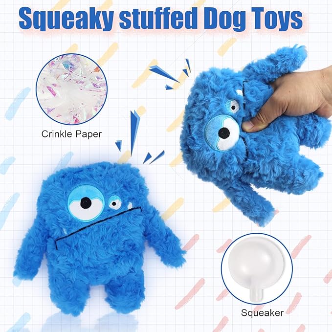 HUGEME Plush Squeaky Dog Toy, Crinkle Stuffed Dog Toy Keep Them Busy Tug of War Birthday Dog Chew Toy for Small Medium Large Dogs (Blue)