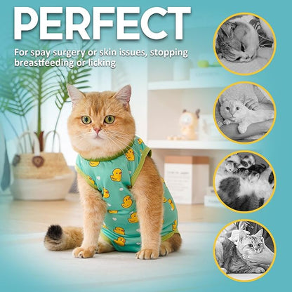 Avont Cat Recovery Suit - Kitten Onesie for Cats After Surgery, Cone of Shame Alternative Surgical Spay Suit for Female Cat, Post-Surgery or Skin Diseases Protection -Duck(L)