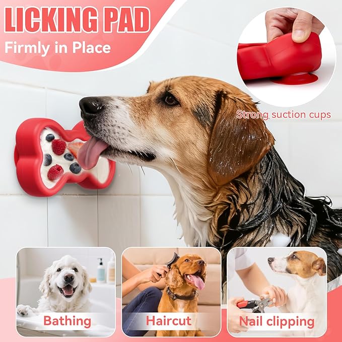 Lick Mat for Dogs, Animire Anti-Spilled Bow Tie Lick Bowls for Anxiety Relief, Silicone Slow Feeder Licking Pad with Suction Cups, Freezeable Dog Enrichment Toy for Boredom and Distraction(Red,S)