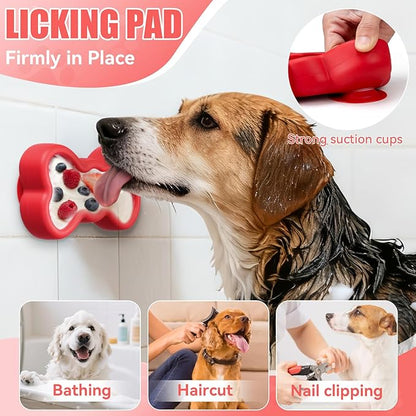 Lick Mat for Dogs, Animire Anti-Spilled Bow Tie Lick Bowls for Anxiety Relief, Silicone Slow Feeder Licking Pad with Suction Cups, Freezeable Dog Enrichment Toy for Boredom and Distraction(Red,S)