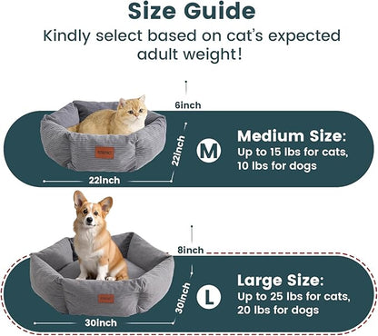 Petinstinct Medium Dog Bed, 30 Inch Washable Corduroy Dog Bed with Removable Cover & Anti-Slip Bottom, Durable Comfort for Medium to Large Dogs up to 45 lbs (Cream White)