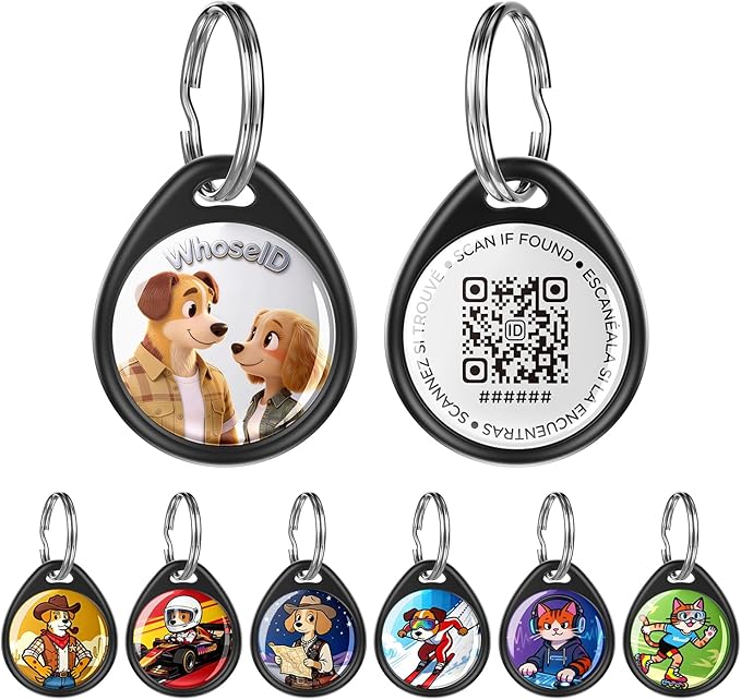 QR Code Dog Tag and Cat Tag, Scan to Reunite Faster, Waterproof and Durable, Lightweight and Quiet, Updatable Contact Info, with Eye-Catching Pet Character Design, Black-Pawsome Pair