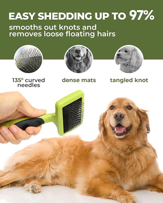 KUEIOX Dog Brush for Shedding Grooming,6 Pack Long-Pin Brush Set for Long Haired Dog Cat Goldendoodles Poodles Doodles Green