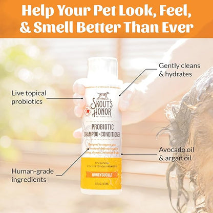 Skout’s Honor Probiotic Natural Dog Shampoo and Conditioner with Avocado Oil & Omega-3s, Gentle Puppy Shampoo, Hydrating Dog Conditioner, 97% Natural, Paraben & Sulfate-Free, Cruelty-Free, 16 oz
