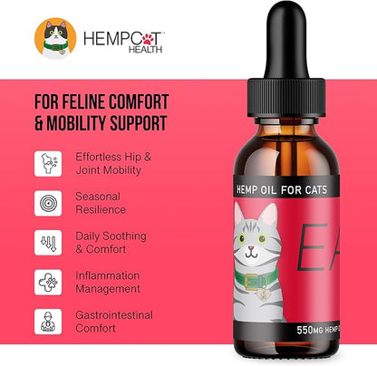 Hemp Dog Health Ease for Cats - Natural Cat Hemp Oil for Mobility & Joint Support - Senior Cat Wellness Drops for Hip & Joint Comfort