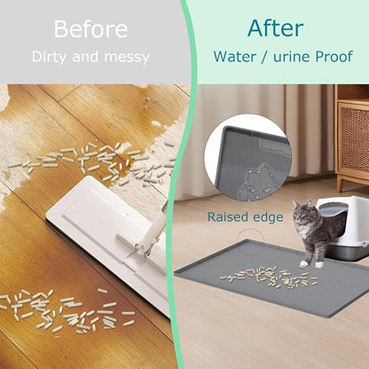 Jacooxi Cat Litter Mat for Litter Box, Silicone Large Cat Litter Trapping Mat - 40x28 in, Waterproof & Non-Slip, Durable & Easy Clean, Gray