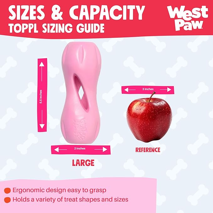 WEST PAW Zogoflex Qwizl Dog Puzzle Treat Toy – Interactive Chewing for Dogs – Dispenses Pet Treats – Brightly-Colored Dog Enrichment Toy for Aggressive Chewers, Fetch, Catch, Large 6.5", Bubblegum
