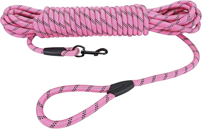 Long Dog Leash for Training 30Ft-Reflective Nylon Rope with Swivel Hook-Recall Agility Lead for Large Small Medium Dogs Outside Walking Hiking-Pink Diam 1/2"