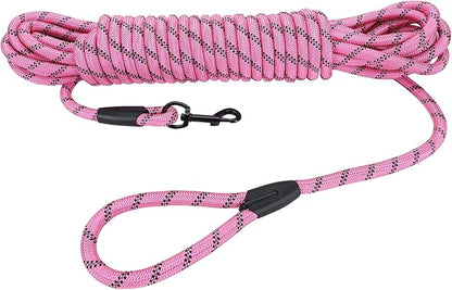 Long Dog Leash for Training 30Ft-Reflective Nylon Rope with Swivel Hook-Recall Agility Lead for Large Small Medium Dogs Outside Walking Hiking-Pink Diam 1/2"