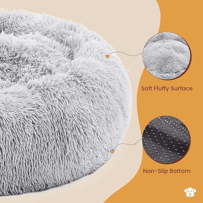 NEWBULIG 30.7x30.7 Inch Dog Bed Large Sized Dog, Donut Shape Cat Beds for Indoor Cats with Washable, Anti-Slip, Faux Fur