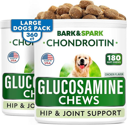 Glucosamine Chondroitin Dog Hip & Joint Supplement - Joint Pain Relief - Hip & Joint Chews for Dogs - Joint Support Large Breed - Senior Doggie Vitamin Pills Joint Health - (360 Treats - Chicken)