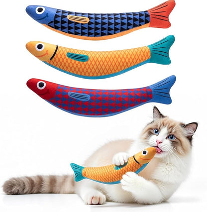 PetBusy Interactive Cat Toys with[5000mg Premium A+Catnip][Baby Grade] Soft Chew Kicker Cat Toys for Indoor Cats & Kittens, Crinkle &Rattle Fish Sound Toy, Drives Bored Cats Crazy with Fun,3 Pack