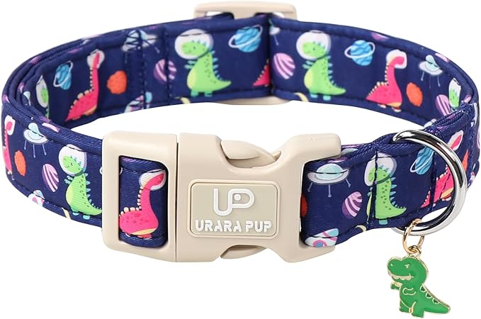 UP URARA PUP Summer Dog Collar-Dinosaur Dog Collars with Planet-Cute Blue Summer Pet Dollar-Soft, Adjustable & Stylish for Small/Medium Dogs