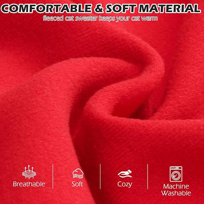 EXPAWLORER Soft Cat Sweater - Sweaters for Cats Only Warm Kitten Clothes, Fall and Winter Pet Coat Pullover Design, Fleece Sweatshirt Clothing Also for Puppy Small Dogs, Bright Red S
