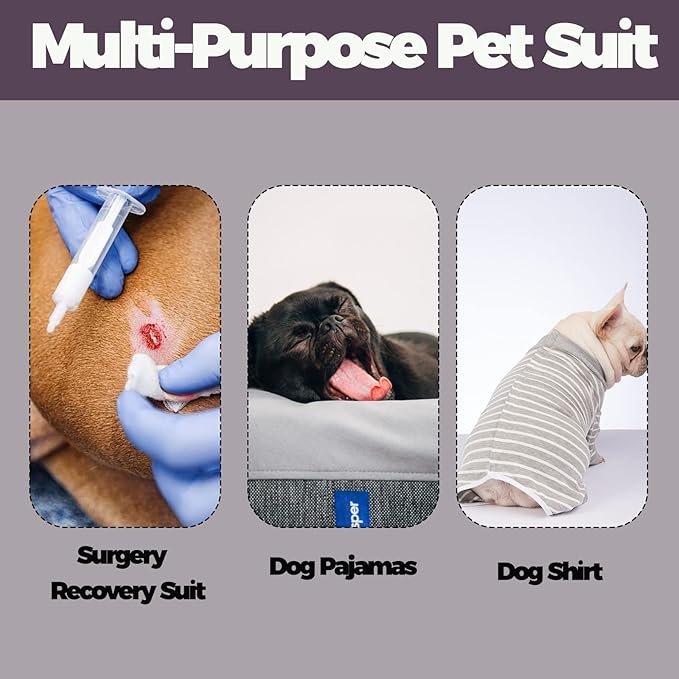 AOKAZI Dog Surgery Recovery Suit, Puppy Cat Onesie for Shedding Skin Disease Wound Protection, Medical Pet Surgical Suit w/Long Sleeve, Dog Pajamas (Grey, Medium)