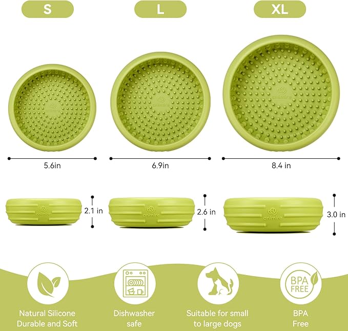 Dog Lick Bowl, Animire Freeze Lick Mat for Dogs, Non-Slip Slow Feeder Licking Bowl Enrichment Treat for Distraction Anxiety Relief, Food Grade Silicone, Dishwasher Safe(Green,XL)
