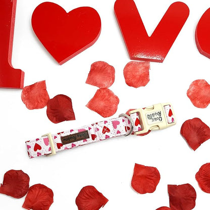 Valentine's Day Dog Collar, Cute Red Heart Adjustable Pet Collars Soft Comfortable Cotton Holiday Puppy Collar Cute Necklace Gift for Small Dogs