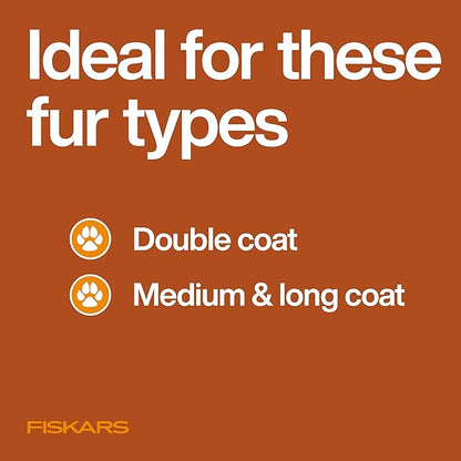 Fiskars Pet, Cat and Dog Brush, Fine Bristles & SoftGrip Handle for Gentle Grooming and Deshedding, Cat and Dog Supplies, Orange/Black