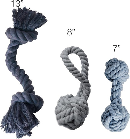 Brady The Rope Tug Toy 3-Pack Organic Cotton Dog Rope Pull Toys for All Pet Breeds, Navy Ombre, One Size
