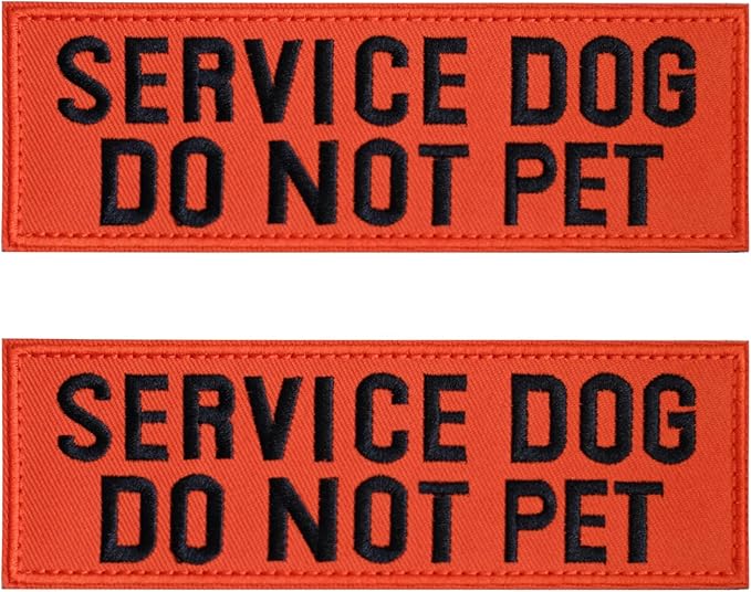 FITZNORA Embroidered Service Dog Do Not Pet Patches, 2 Pack Clear Sign with Hook and Loop Pieces, Easy to Read Tabs for Dog Vest Harness Collar, 4.7 x 1.5 inches