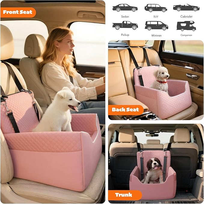 Dog Car Seat for Small Dogs Under 30lbs, Dog Booster Seat with Detachable Washable Cover and Cushion, Memory Foam Pet Car Seat with Safety Belt and Storage Pockets
