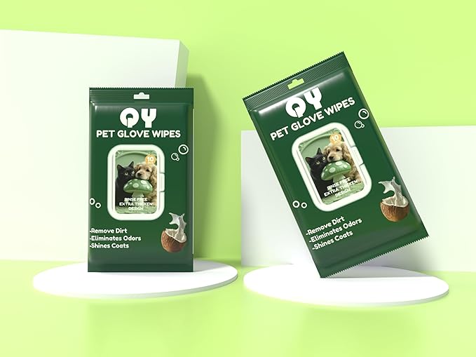 QingYa 20-Pack Extra Thick Pet Cleaning Glove Wipes with Lid | Value Pack Dog & Cat Grooming Gloves | Rinse-Free Bath Wipes with Coconut, Aloe & Jojoba for Odor Control & Daily Care
