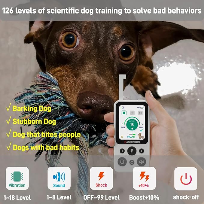 CASMINTON Shock Collar for 2Dogs [CRS01Pro]126 Training Levels, 4 Powerful Modes With 2.8-inch LCD high-definition display100% Safe Training Collar for Large Medium Small Dogs IPX7 Waterproof E Collar