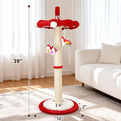 MOYMO Merry-Go-Round Cat Scratching Post & Interactive Cat Toy | 39" Very Tall Scratcher with Rotating Top for Indoor Cats, for Kittens to Large Adults