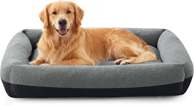 FURTIME Washable Dog Bed Extra Large Sized Dogs, Washable Comfy Fluffy XL Dog Bed, Removable Zipper Cover Machine Wash, Durable Sleeping Pet Cuddler Bed with Anti-Slip Bottom, 42x30x8 in, Dark Grey