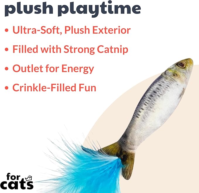 Huxley & Kent Plush Cat Toy - Interactive Catnip Toy for Cats & Kittens - Soft with Crinkle & Catnip - Fun Indoor Play - Sardine