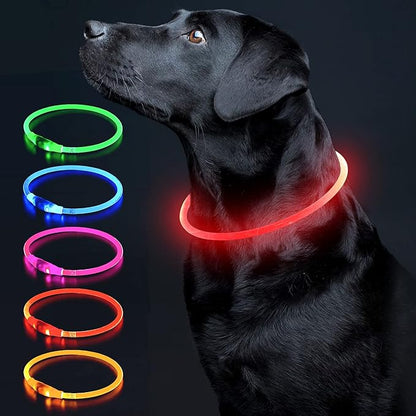 Colaseeme LED Dog Collar, Light Up Dog Collar 1 Count USB Rechargeable TPU Glow Safety Dog Necklace Light, Dog Lights for Medium Large Dogs (Red)