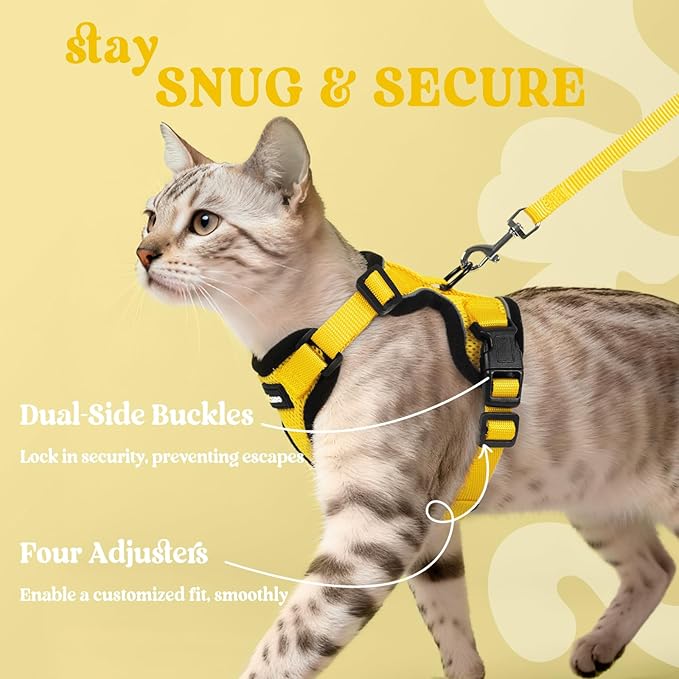 rabbitgoo Cat Harness and Leash for Walking, Escape Proof Soft Adjustable Vest Harnesses for Cats, Easy Control Breathable Reflective Strips Jacket, Yellow, S