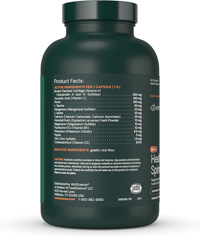 VetriScience Healthy Spine & Disc Easy-Open Capsules, Back and Spinal Support Chondroitin and Taurine Supplement for Dogs, Perfect for Dachshunds, Corgis, Frenchies, Basset Hounds & More, 180 Count