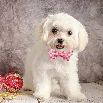 Valentines Dog Collar with Bow Tie - Love Heart Pattern Pink Bowtie Dog Collar Adjustable Heavy Duty Valentines Dog Collars for Small Medium Large Dogs XS