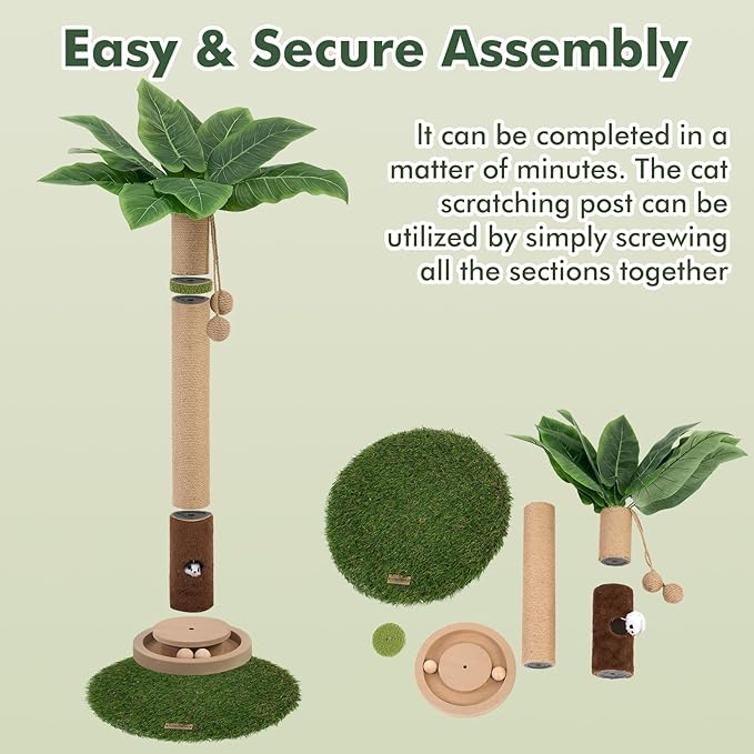 Woochpet Cat Scratching Post 35'' Tall Cat Scratcher Tree Tower Scratching Posts for Indoor Cats with Cat Toy Mouse Hole and Interactive Wooden Ball for Kittens Adults Cats