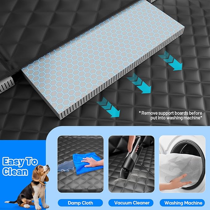 Truck Dog Seat Cover for Back Seat, Hard Bottom Waterproof Truck Back Seat Extender for Multi Dogs,Dog Hammock for Crew Cab Trucks,Pet Seat Cover for Back Seat Holds 400lbs with Mesh Window & Pocket