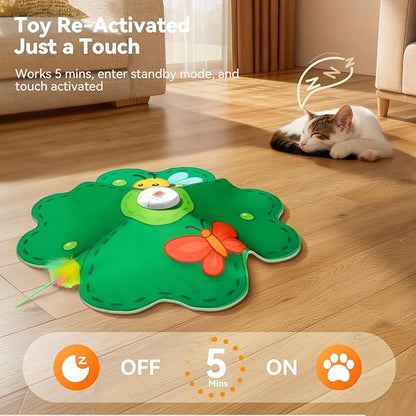 FEELNEEDY Rechargeable Cat Toys, 2 in 1 Hide and Seek Game Interactive Cat Toy, Movable LED Red Dot, Concealed Feathers, Durable Exercise Toys for Indoor Cats, Bored Adult Cats Wand Toy, Green