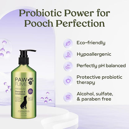 PAWFUME Dog Shedding Shampoo and Conditioner, Royal Lavender, 1-Pack – Nourish & Detangle for Silky Soft Coat – Probiotic, Deep-Cleaning, pH-Balanced – Salon-Quality Shedding Shampoo for Dogs