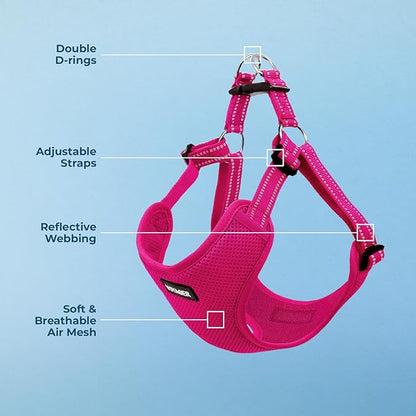 Best Pet Supplies Voyager Adjustable Step-in Flex Breathable Mesh Dog Harness for Small Medium Large Dogs (Fuchsia), XS