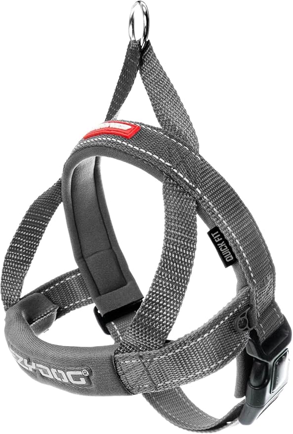 EzyDog Quick Fit Dog Harness – No Pull Harness for Training, Everyday Walking, and Easy Control - Adjustable Fit, Reflective, and Padded (Medium, Gray)