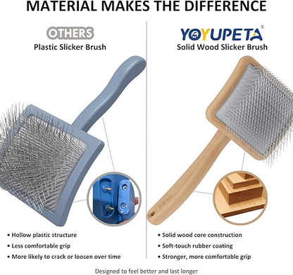Large Slicker Brush for Dogs – 3pc Grooming Kit with Undercoat Rake & Comb, Deshedding Pin Brush for Mats & Shedding on Long-Haired & Double-Coated Dogs, Cats, Poodles & Goldendoodle, Oak